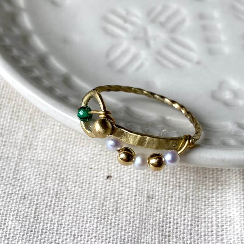 老林雜貨 | 綠瑪瑙珍珠設計戒指