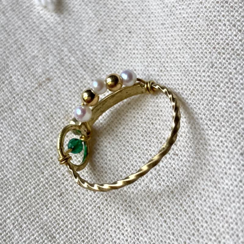 老林雜貨 | 綠瑪瑙珍珠設計戒指