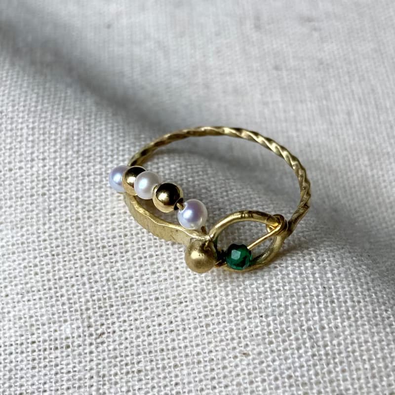 老林雜貨 | 綠瑪瑙珍珠設計戒指