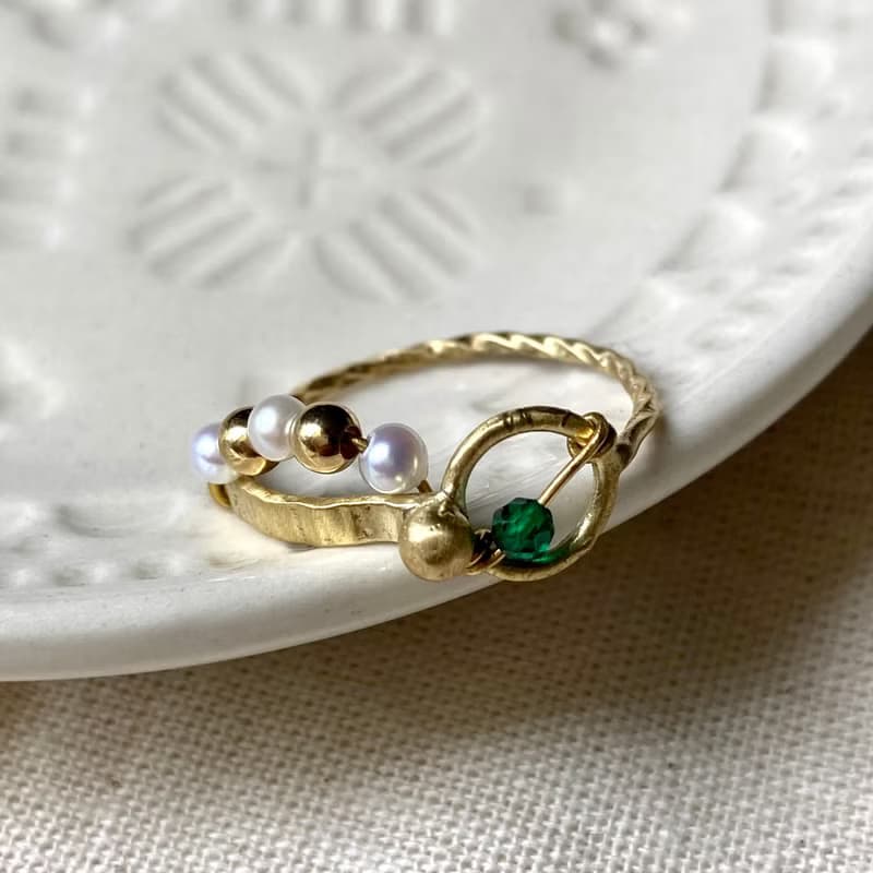 老林雜貨 | 綠瑪瑙珍珠設計戒指