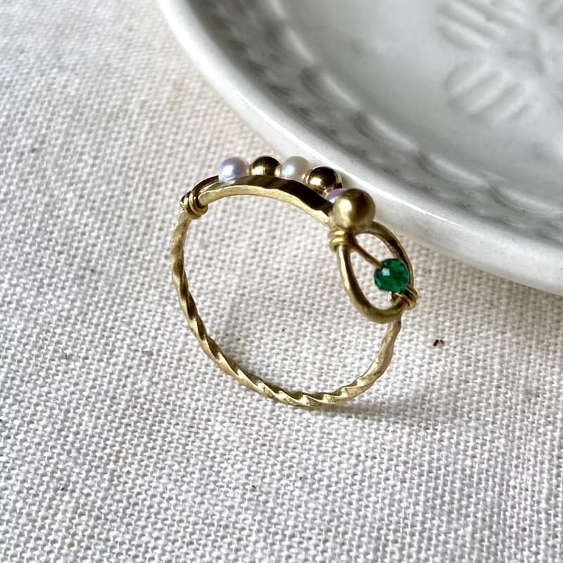 老林雜貨 | 綠瑪瑙珍珠設計戒指