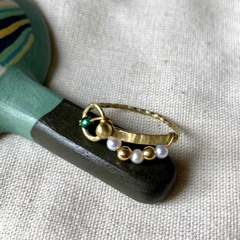 老林雜貨 | 綠瑪瑙珍珠設計戒指