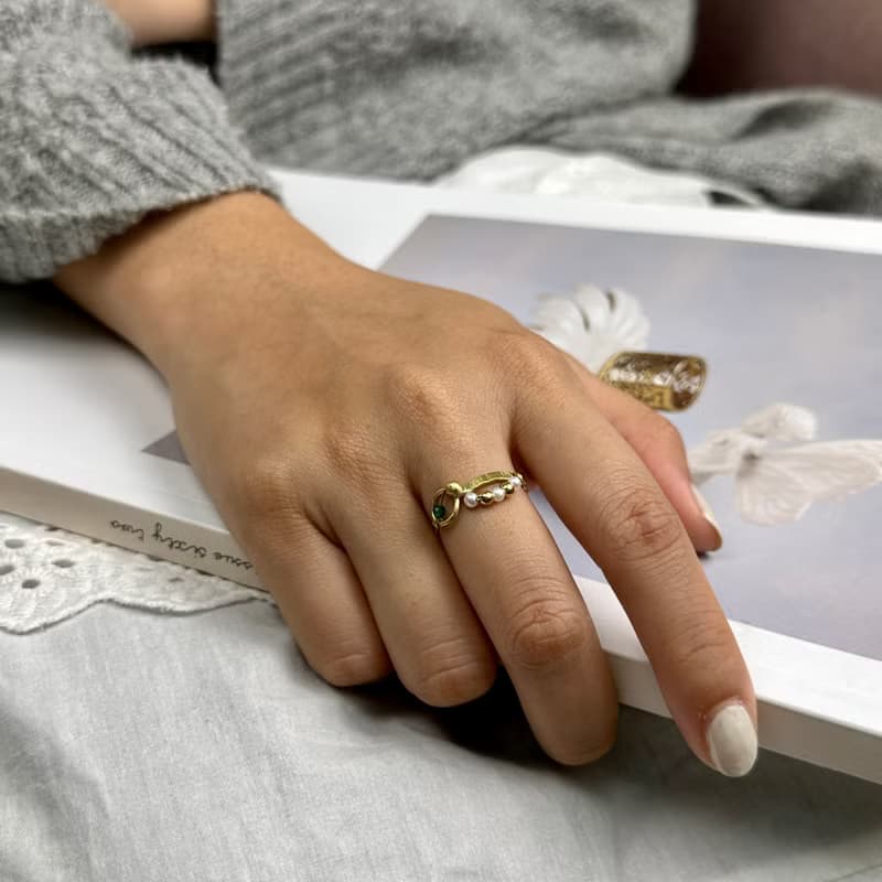 老林雜貨 | 綠瑪瑙珍珠設計戒指