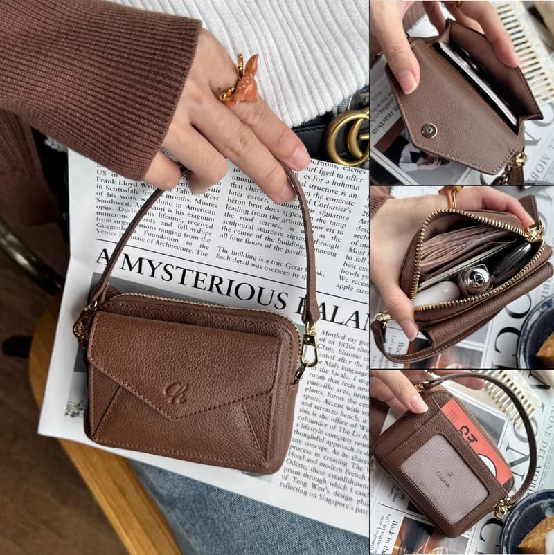 Valen (Espresso) : Mini wallet, short wallet, cow leather, Dark Brown, Zip pouch