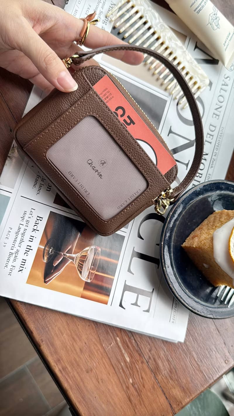 Valen (Espresso) : Mini wallet, short wallet, cow leather, Dark Brown, Zip pouch