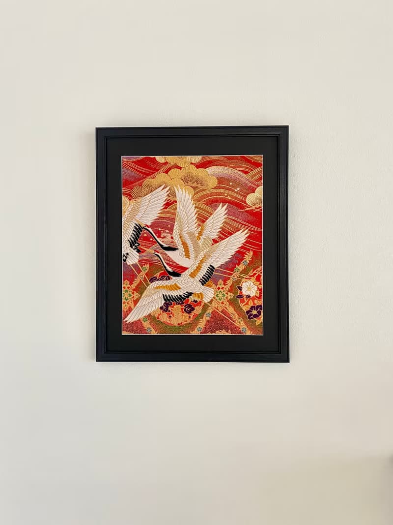 色打掛からつくるアートパネル　ヴィンテージ 和モダン 和風インテリア プレゼント 結婚祝 新築祝 長寿祝 縁起物 額装インテリア　037