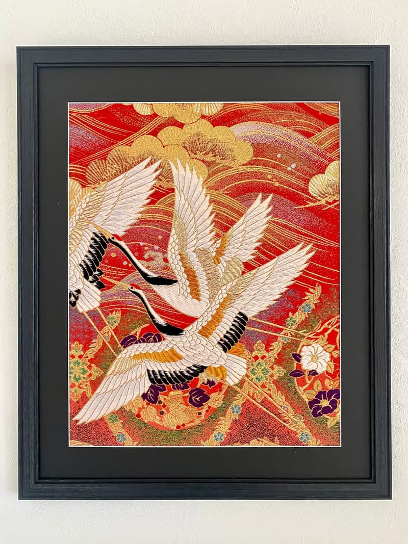 色打掛からつくるアートパネル　ヴィンテージ 和モダン 和風インテリア プレゼント 結婚祝 新築祝 長寿祝 縁起物 額装インテリア　037