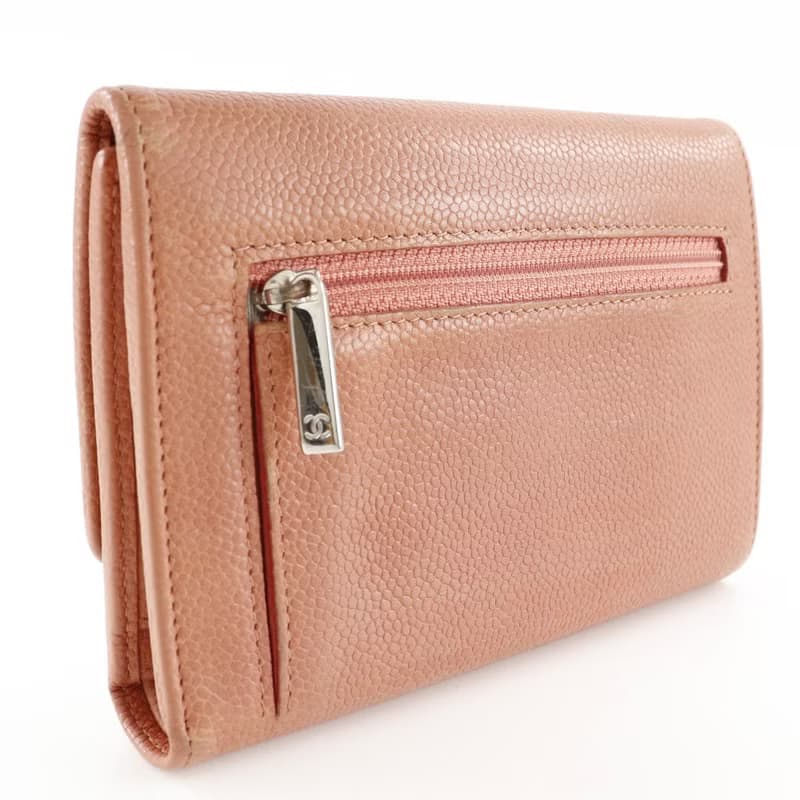 【日本直送】シャネル CHANEL ココマーク 三つ折り財布 キャビアスキン ピンク レディース【中古】