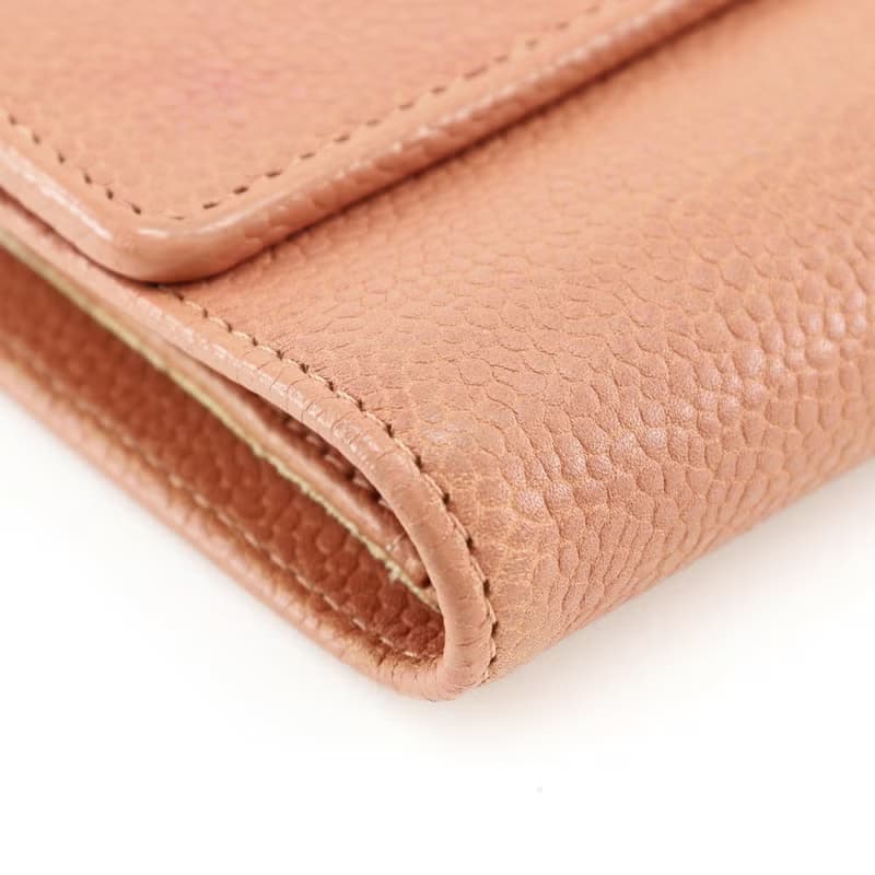 【日本直送】シャネル CHANEL ココマーク 三つ折り財布 キャビアスキン ピンク レディース【中古】