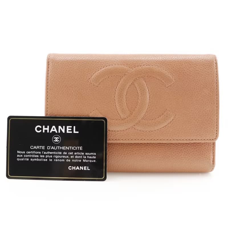 【日本直送】シャネル CHANEL ココマーク 三つ折り財布 キャビアスキン ピンク レディース【中古】