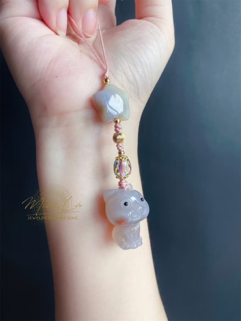 櫻花瑪瑙 貓 星星 可愛 萌 手機鍊 吊飾 天然石 禮物 包掛
