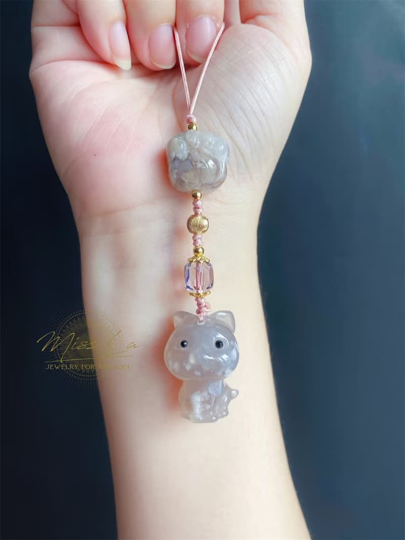 櫻花瑪瑙 貓 星星 可愛 萌 手機鍊 吊飾 天然石 禮物 包掛