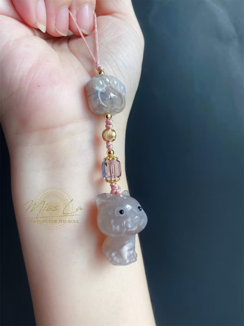 櫻花瑪瑙 貓 星星 可愛 萌 手機鍊 吊飾 天然石 禮物 包掛