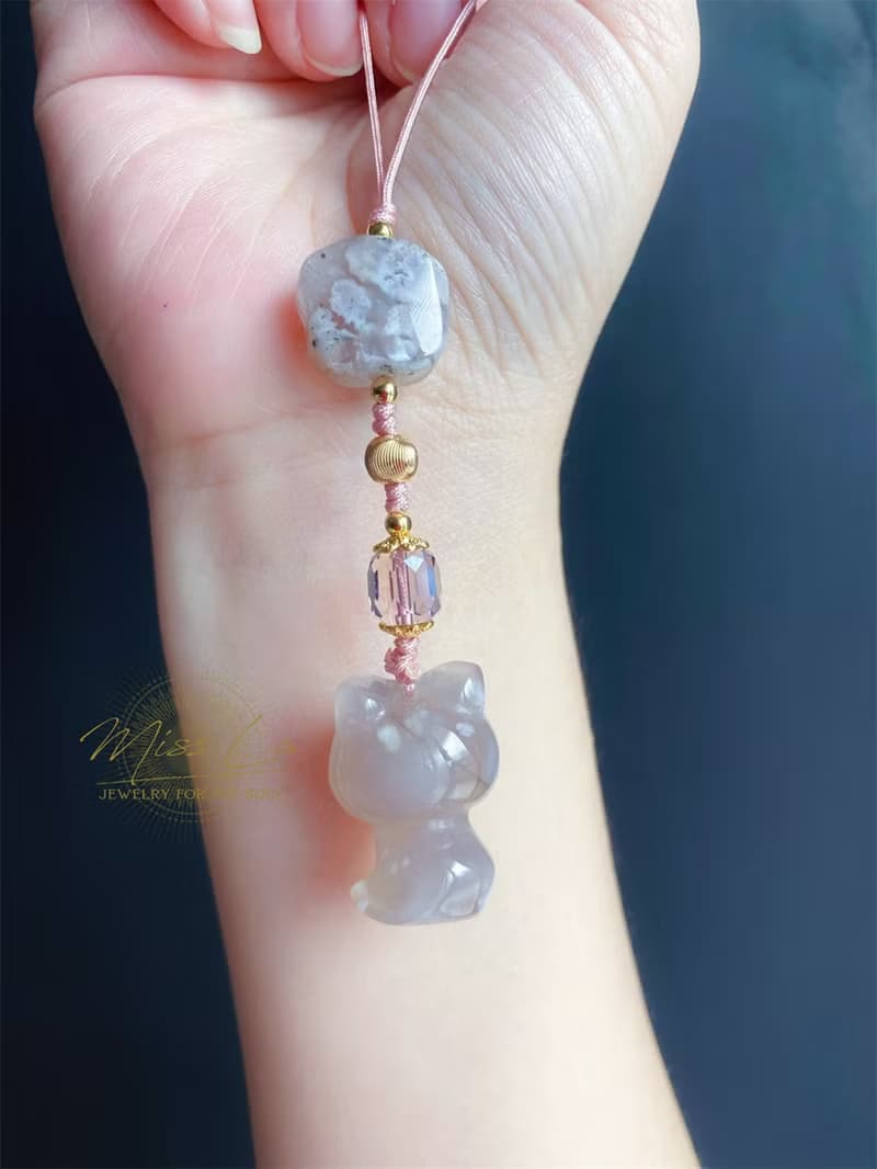 櫻花瑪瑙 貓 星星 可愛 萌 手機鍊 吊飾 天然石 禮物 包掛