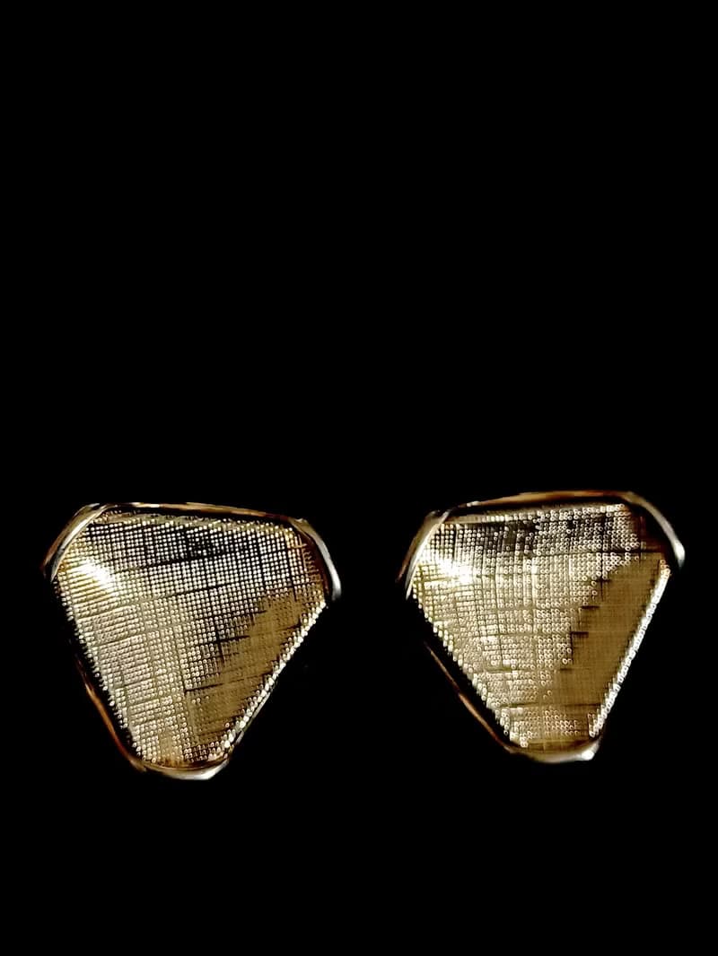 vintage jewelry  古董淡金色網格夾式耳環
