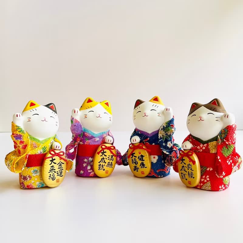 【開運祝福】瀨戶燒-和服綿彩小判招財貓-良緣/健康/滿願/金運