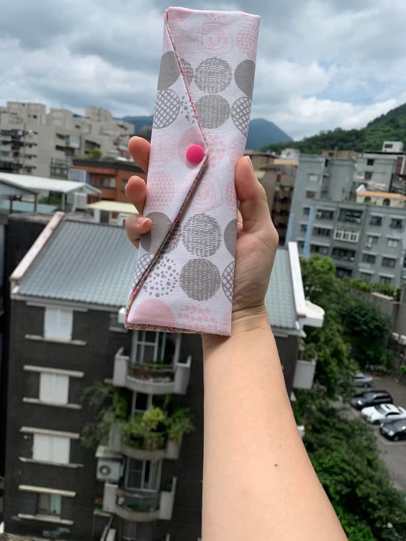 文青風環保筷袋 大珠小珠 粉  手作餐具袋.交換禮物.