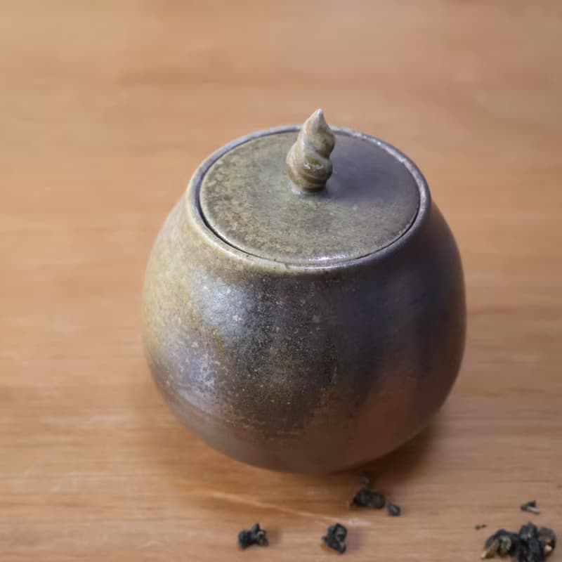 沼泥火炬 柴燒陶茶倉 茶葉罐