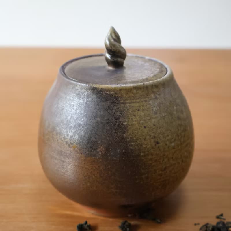 沼泥火炬 柴燒陶茶倉 茶葉罐