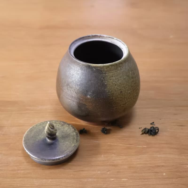 沼泥火炬 柴燒陶茶倉 茶葉罐