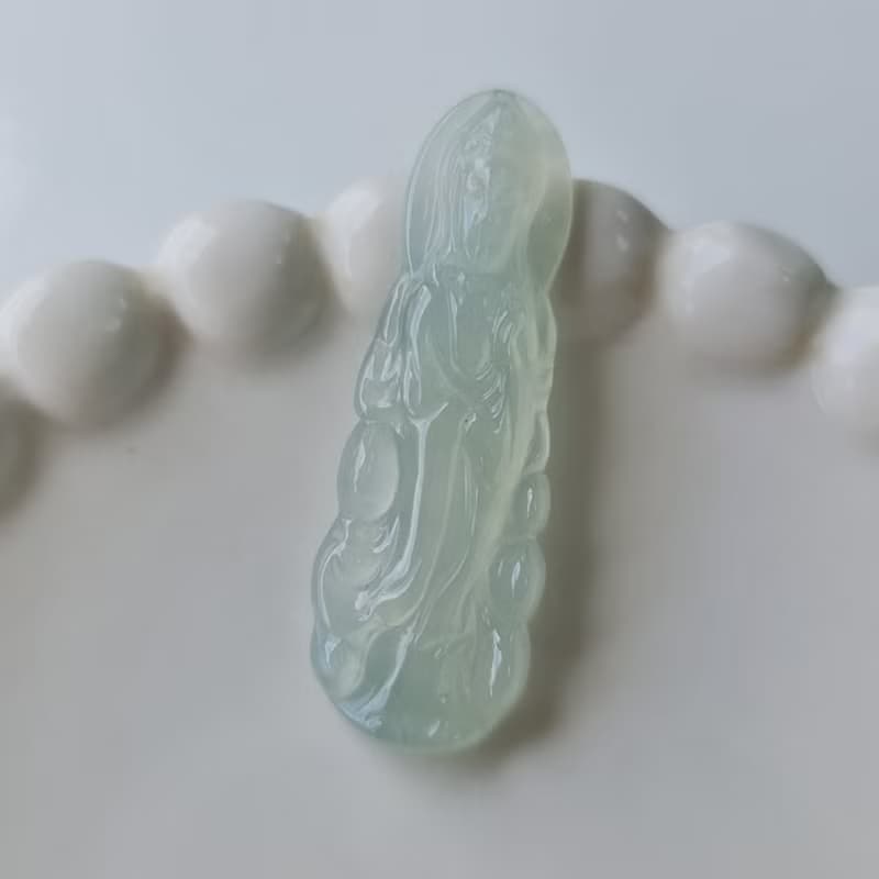 冰膠老種晴水滿色站姿觀音 | 天然緬甸玉A貨翡翠