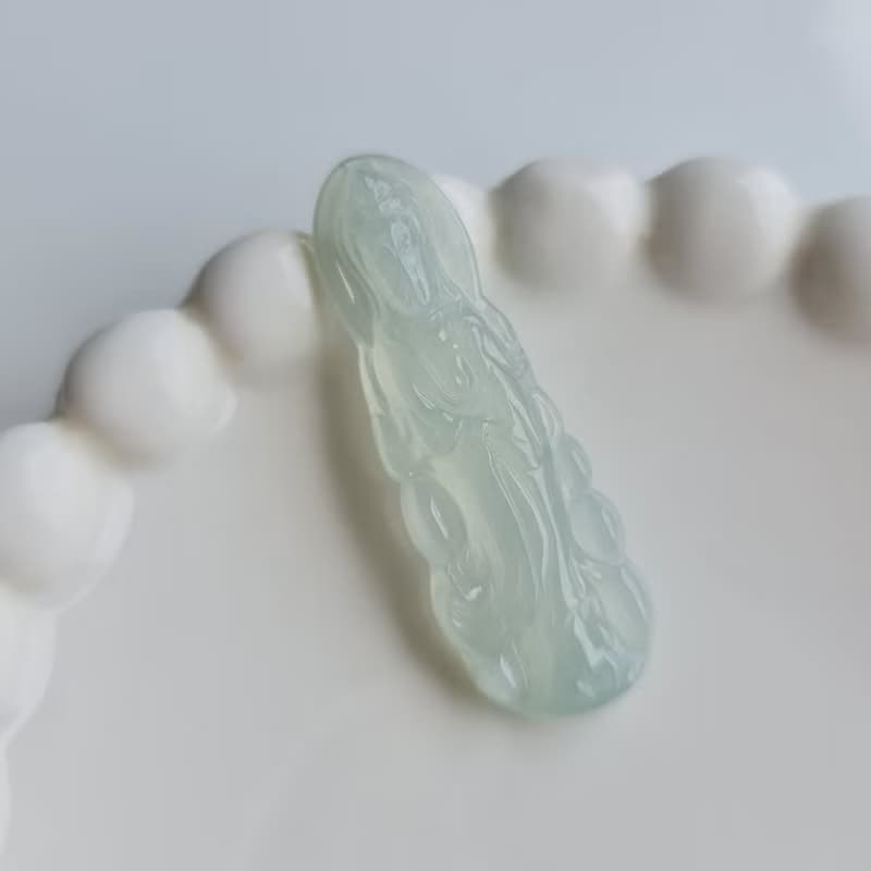 冰膠老種晴水滿色站姿觀音 | 天然緬甸玉A貨翡翠