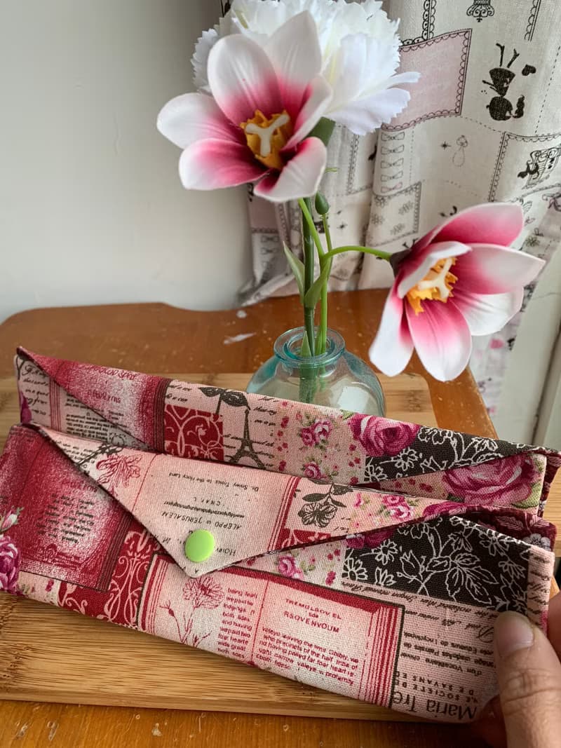 文青風環保筷袋  浪漫玫瑰  手作餐具袋.交換禮物.
