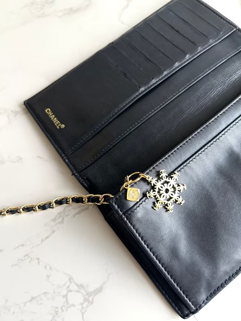 絕版古董包 Chanel黑色冰格長夾 錢包 斜背包 側背包 單肩包 中古