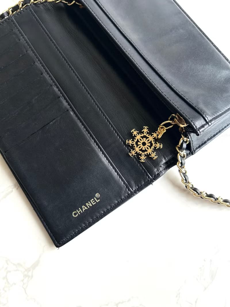 絕版古董包 Chanel黑色冰格長夾 錢包 斜背包 側背包 單肩包 中古