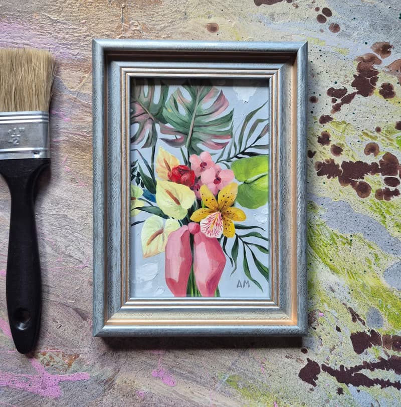 Small original cute bouquet of artwork hand painted oil painting framed _013