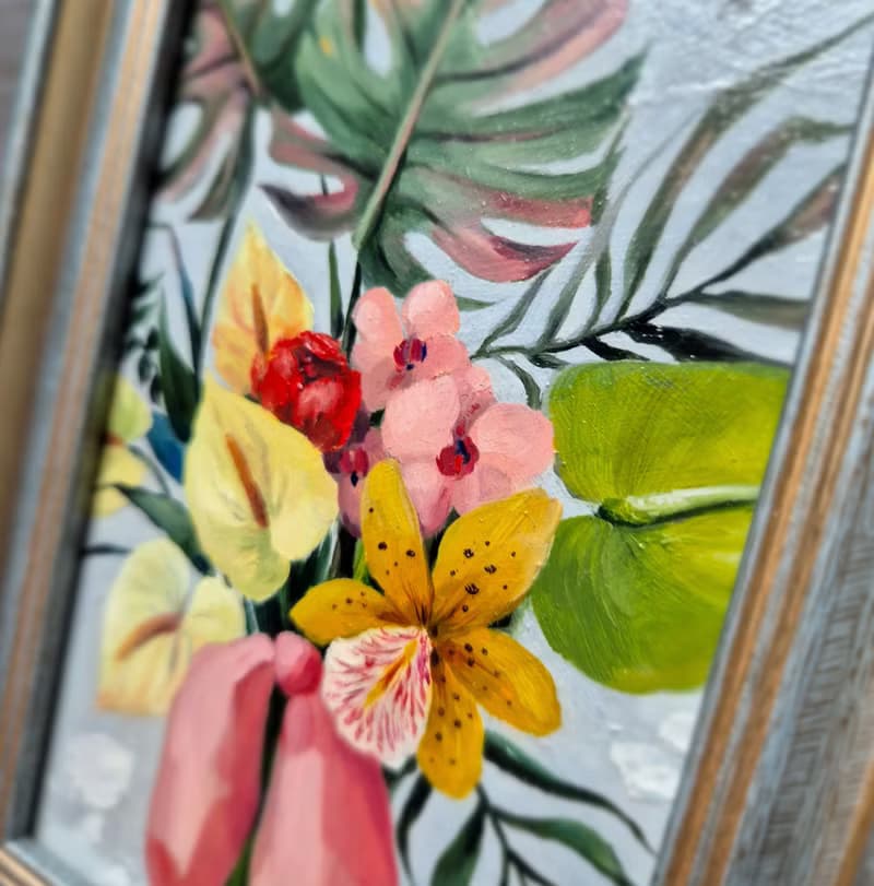 Small original cute bouquet of artwork hand painted oil painting framed _013