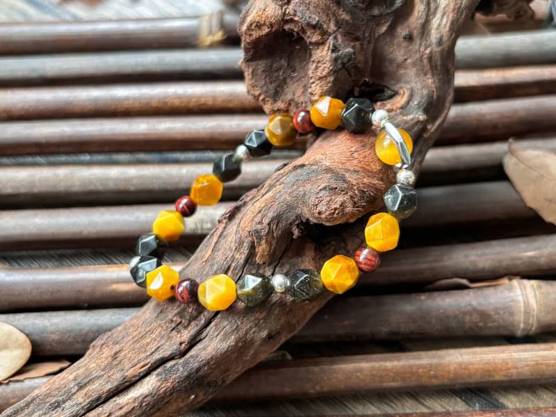 【卿影】天然紅虎眼 金虎眼 金曜石切珠 S925純銀 設計款手鍊