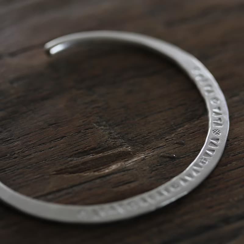 Thai Karen silver bangle cuff bracelet with pattern stamps (B0047)