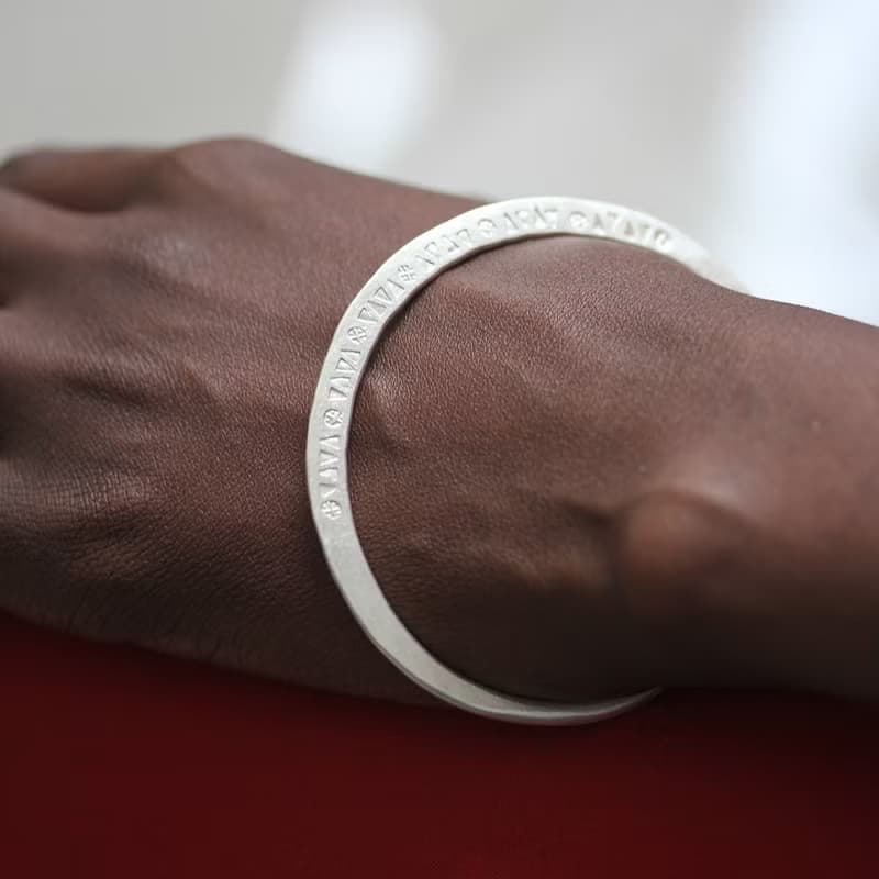 Thai Karen silver bangle cuff bracelet with pattern stamps (B0047)