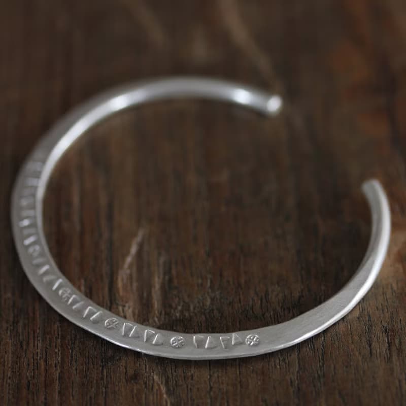 Thai Karen silver bangle cuff bracelet with pattern stamps (B0047)