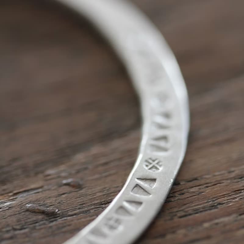 Thai Karen silver bangle cuff bracelet with pattern stamps (B0047)