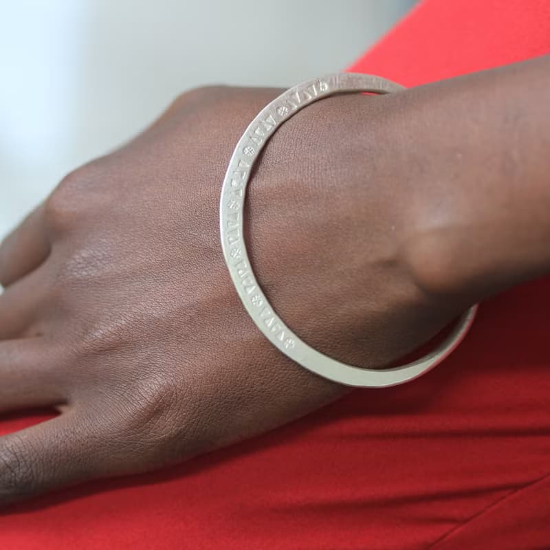 Thai Karen silver bangle cuff bracelet with pattern stamps (B0047)