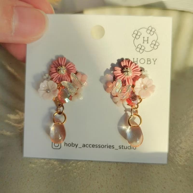 蝶戀花-嚮往 耳環/耳釘/耳夾 原創 手作 送禮