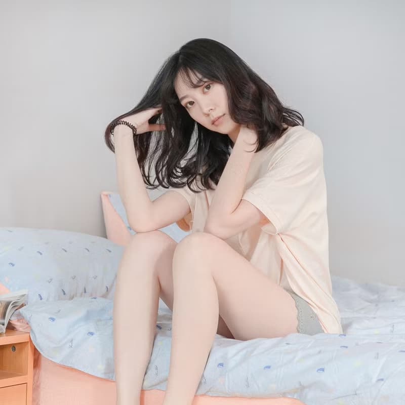 UMORFIL膠原蛋白不規則短袖居家服-卡其