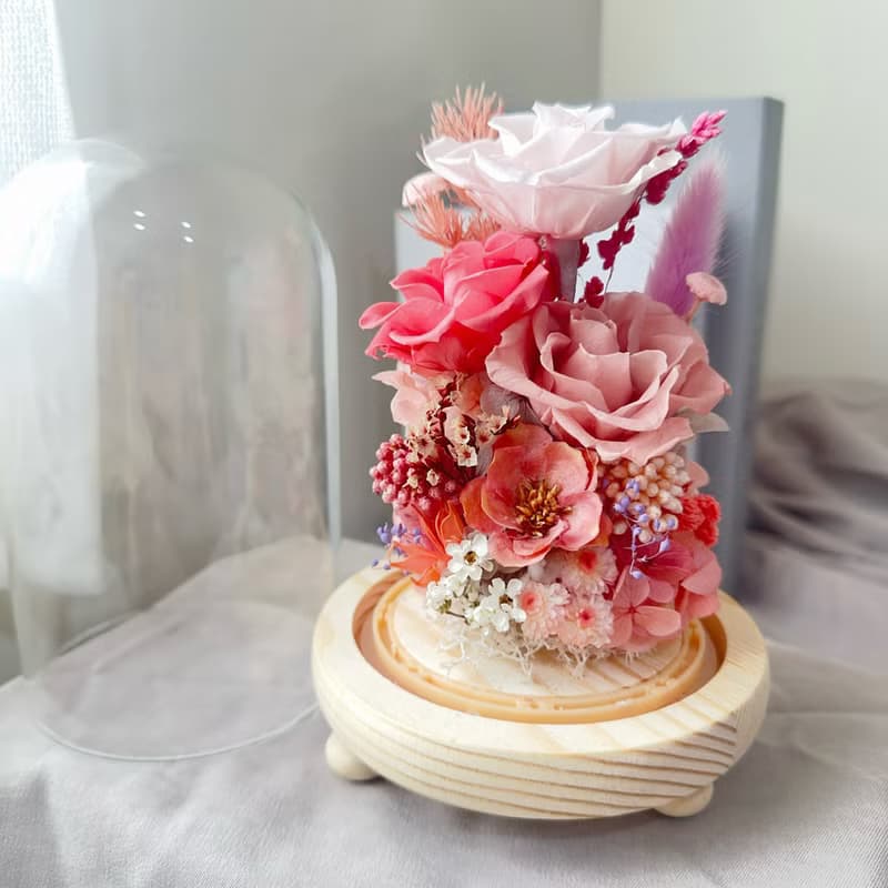 蒔漫花間— 珊瑚微光 永生花盅 情人節禮物