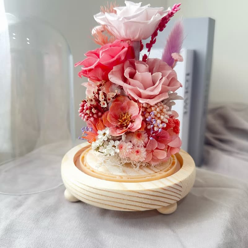 蒔漫花間— 珊瑚微光 永生花盅 情人節禮物