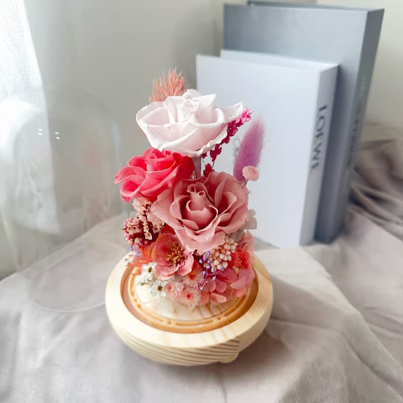 蒔漫花間— 珊瑚微光 永生花盅 情人節禮物