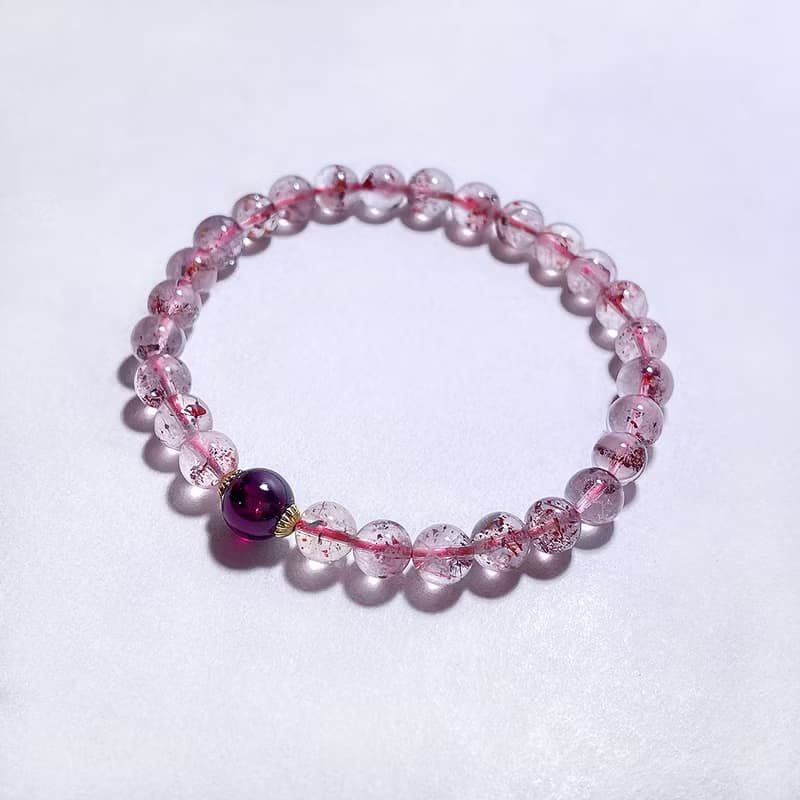 天然礦石 超七金草莓 6 mm 頂級紫牙烏 手鍊