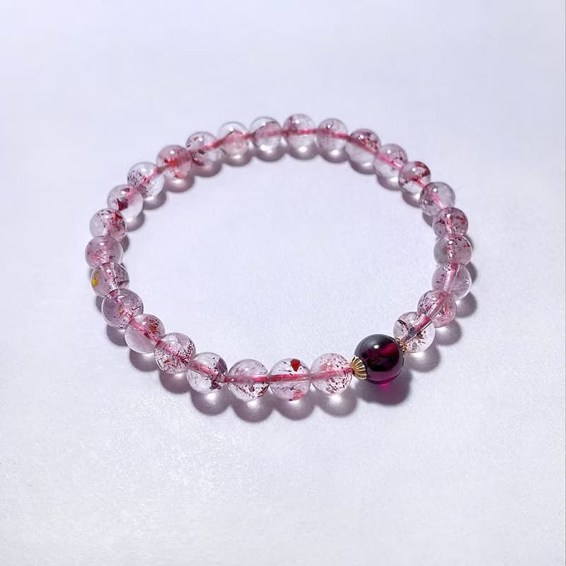 天然礦石 超七金草莓 6 mm 頂級紫牙烏 手鍊