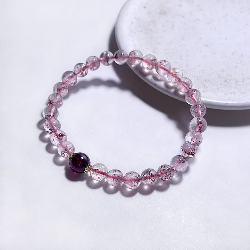 天然礦石 超七金草莓 6 mm 頂級紫牙烏 手鍊