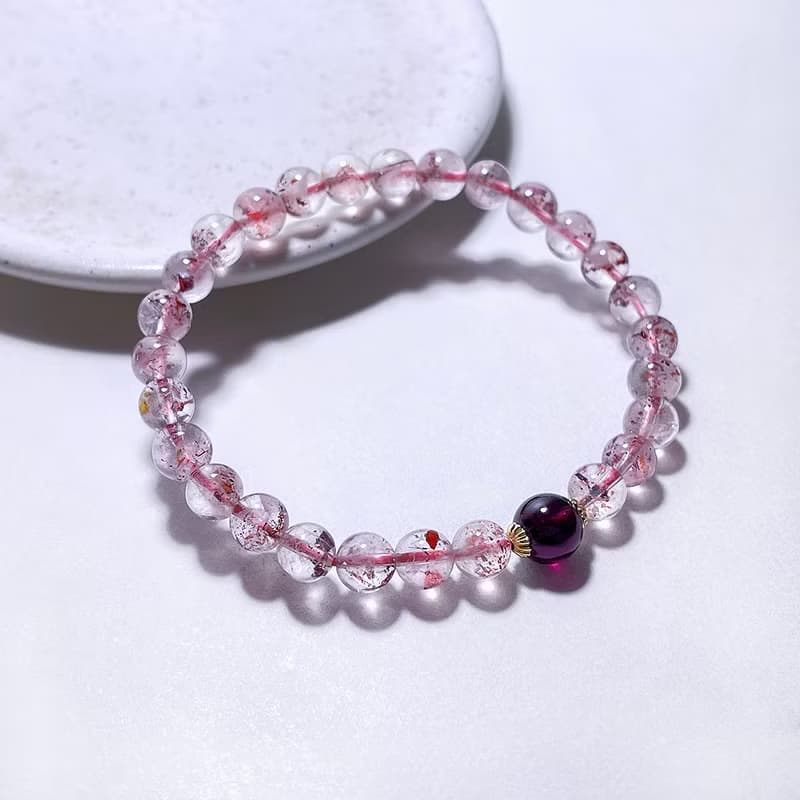 天然礦石 超七金草莓 6 mm 頂級紫牙烏 手鍊