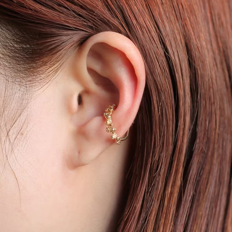 含羞草 純銀鍍金 耳骨夾 / Mimosa ear cuff size :L /