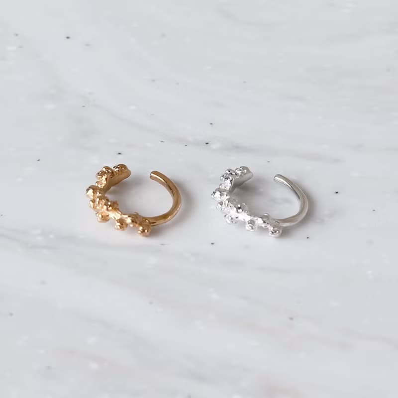 含羞草 純銀鍍金 耳骨夾 / Mimosa ear cuff size :L /