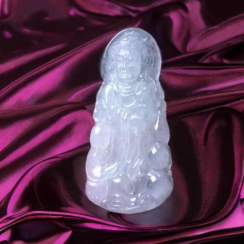冰種翡翠精雕觀音菩薩 | 天然緬甸玉翡翠A貨 | 送禮