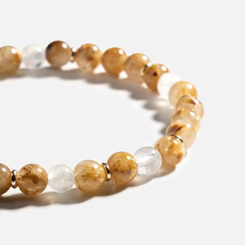 金鈦晶月光石14K包金水晶手鍊 招財